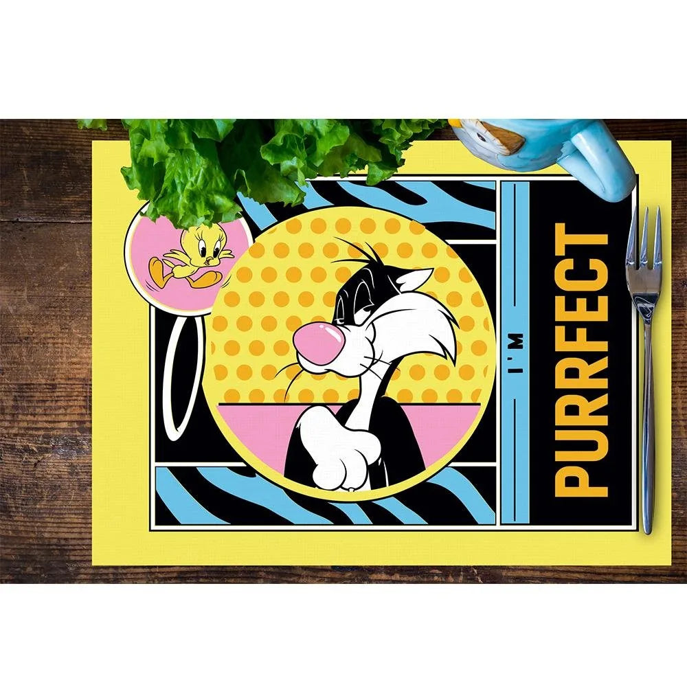 Tweety Teams Çizgi Karakter Pembe Zemin Baskılı Çocuk – 4'lü Amerikan Servis (30x50 cm)