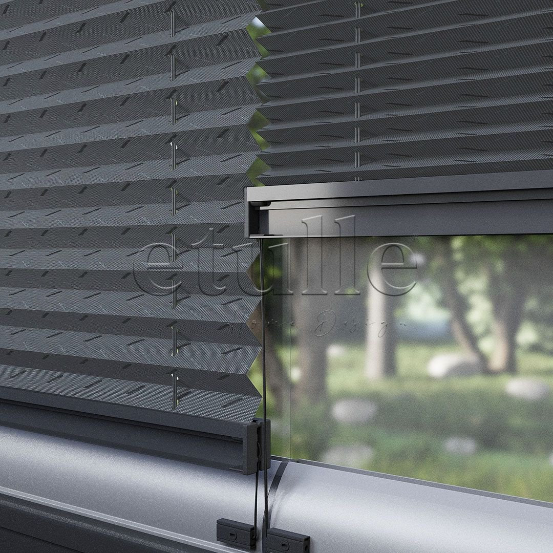 16 MM Patterned Ece Anthracite Pleated Curtain