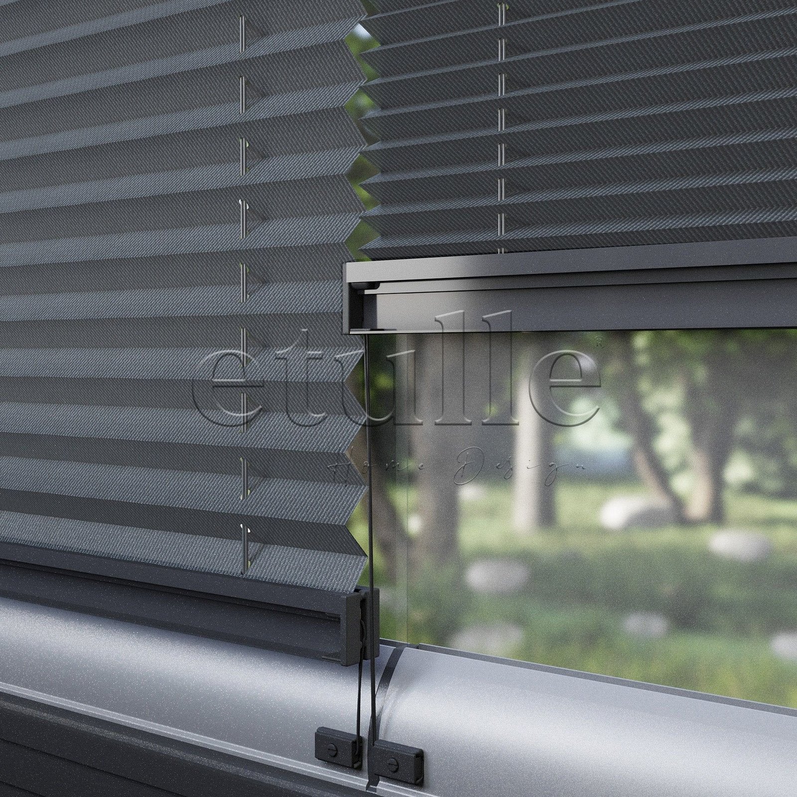 16 MM Patterned Efe Anthracite Pleated Curtain