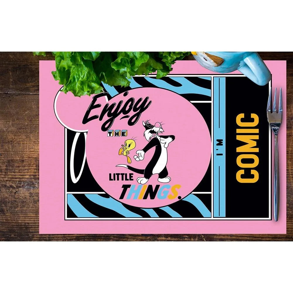 Tweety Teams Çizgi Karakter Pembe Zemin Baskılı Çocuk – 4'lü Amerikan Servis (30x50 cm)