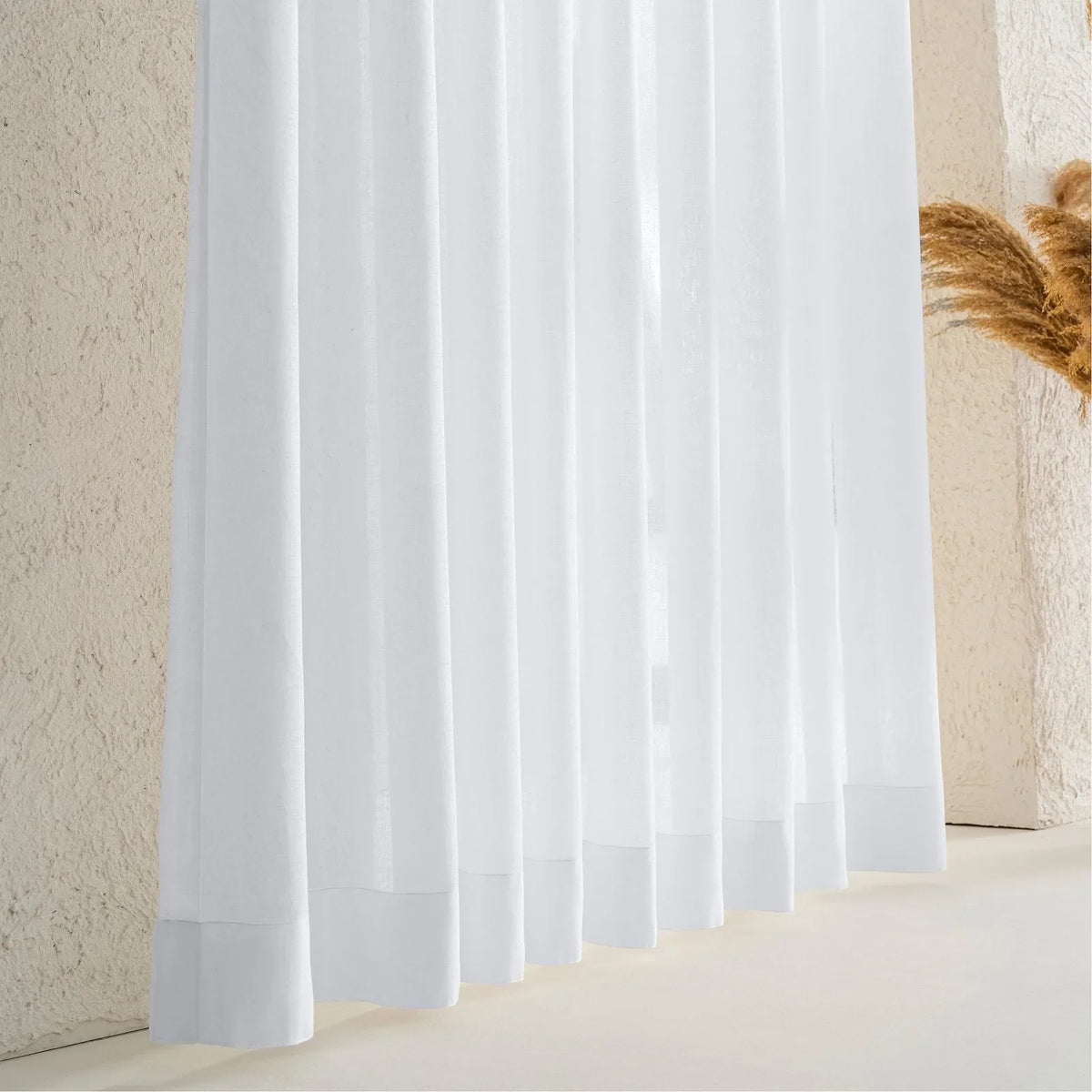 Outlet Beyaz Mat Keten Desen Tül Perde | Calvora Hazır Ölçü 220x240