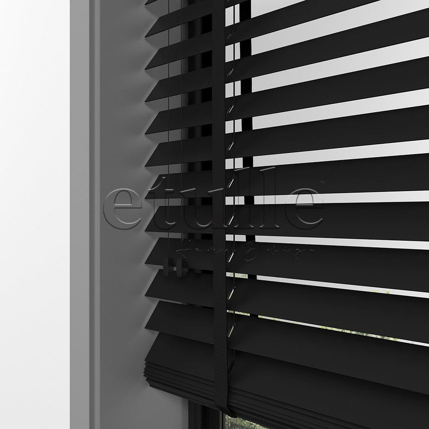 35 MM BASSWOOD Black Wooden Venetian Blind