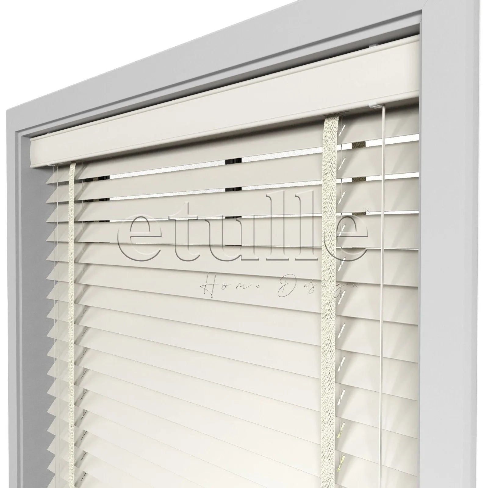 50 MM Gerçek Ahşap Jaluzi Krem
