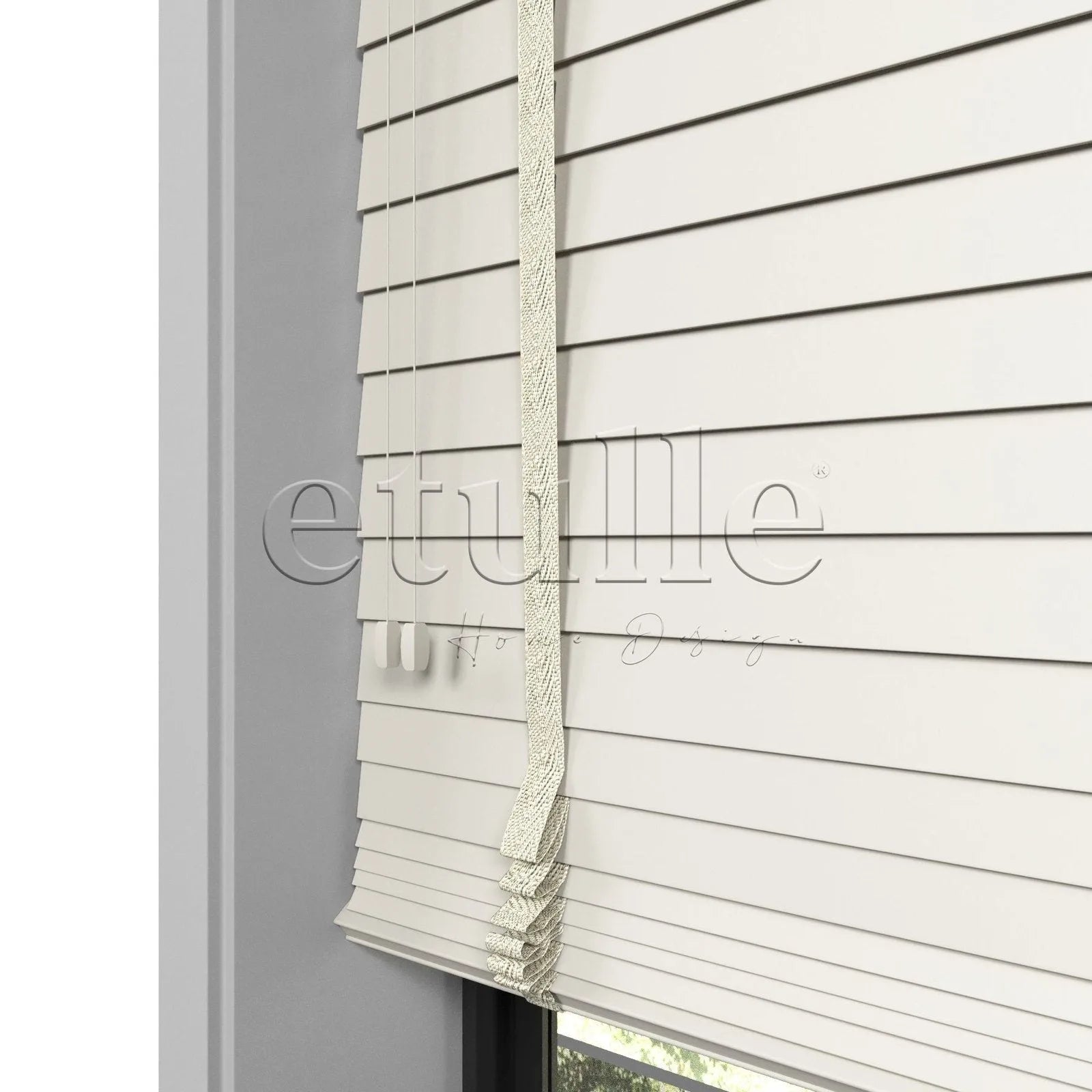 50 MM Gerçek Ahşap Jaluzi Krem