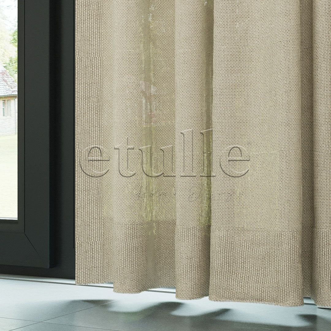 Light Beige Shiny Plain Textured Tulle Curtain | Jasper