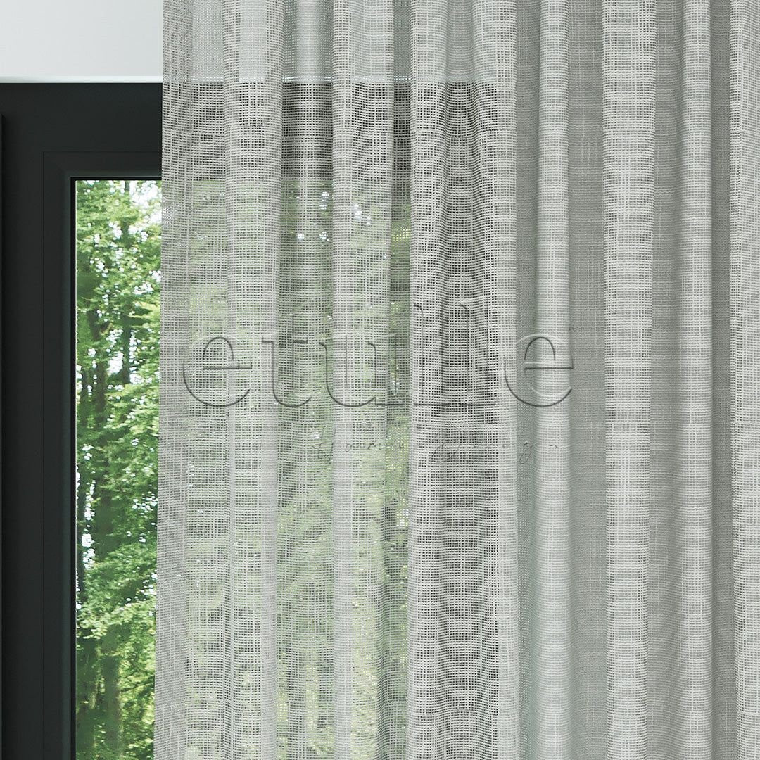 Light Gray Woven Pattern Thick Linen Drape Sheer Curtain | Bottom