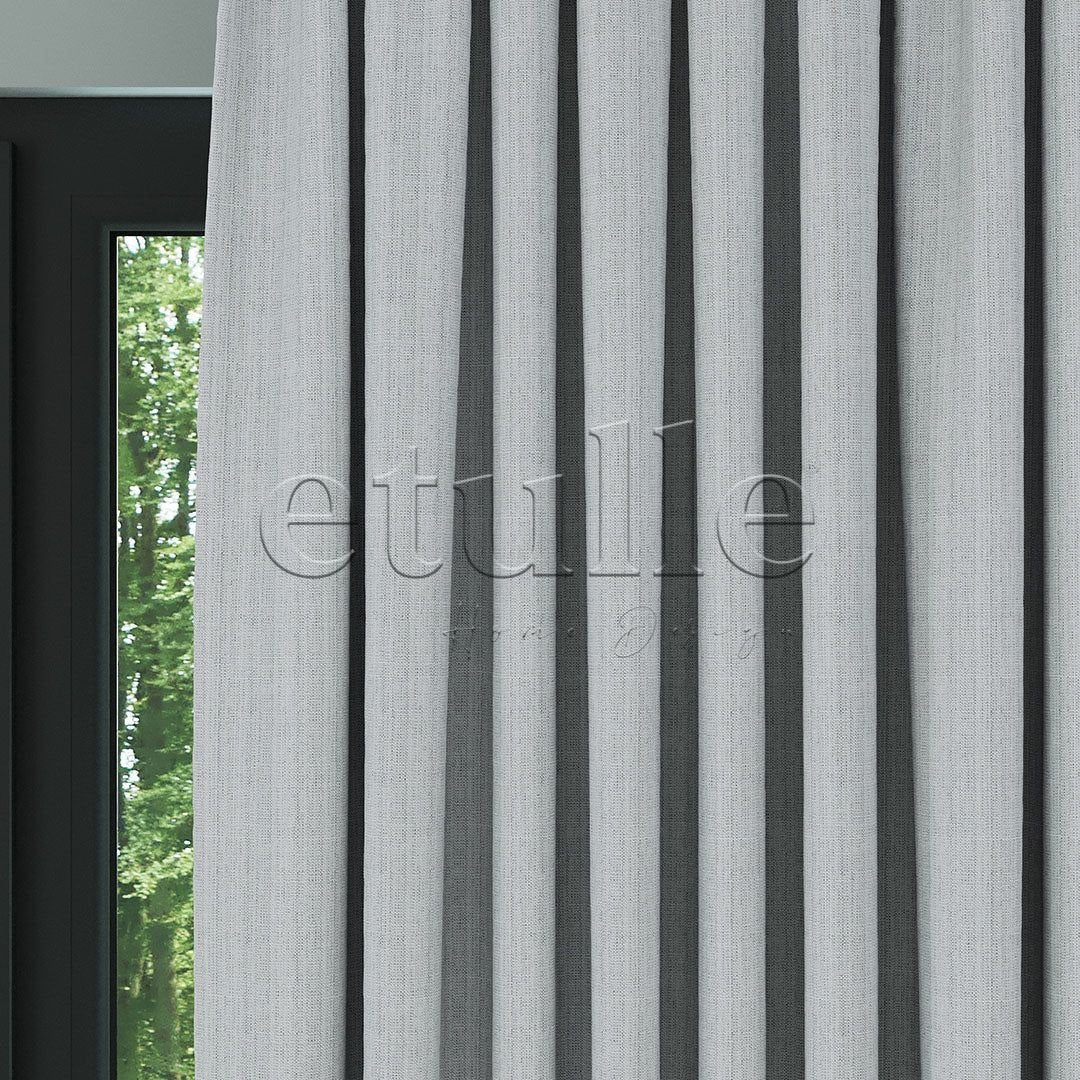 Light Gray Linen Pattern Effect Drape Blackout Curtain | Ezri