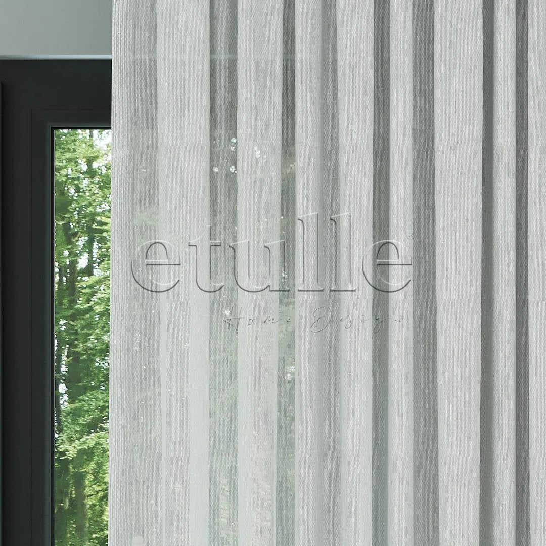 Açık Gri Modern Petek Dokulu Keten Efekli Dökümlü Düz Tül Perde | Soleil
