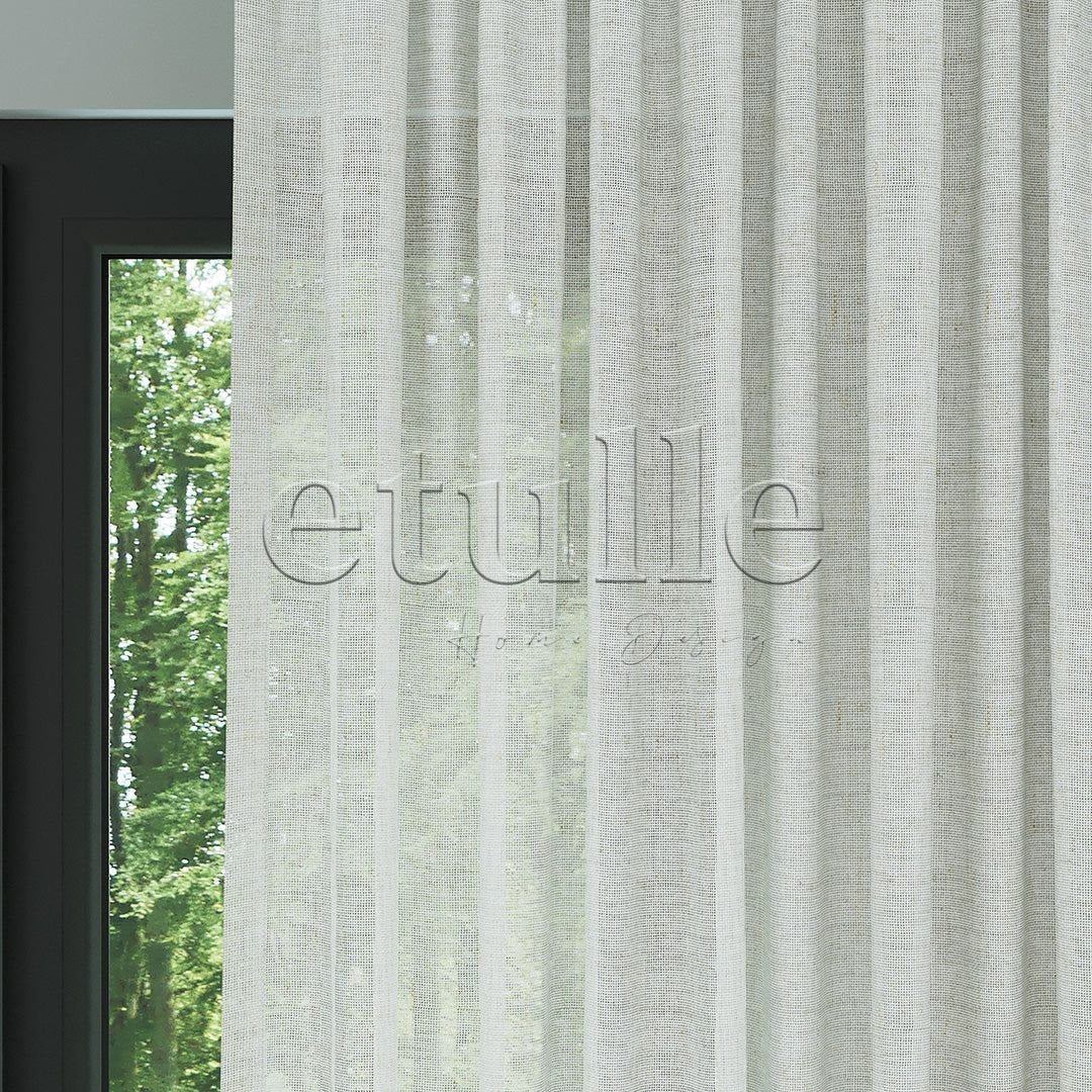 Light Gray Natural Effect Linen Plain Tulle Curtain | Lyall