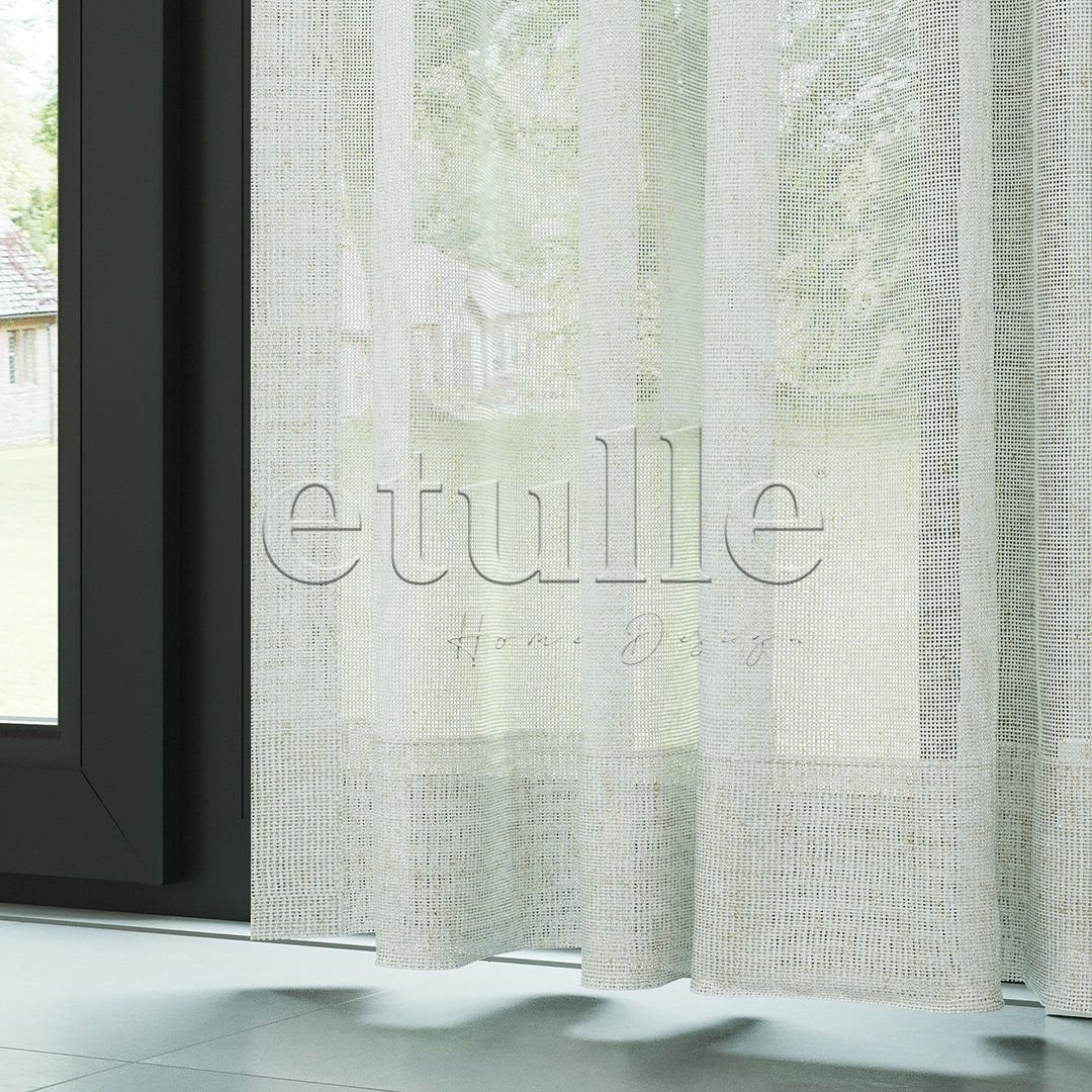 Açık Gri Natural Efekt İplikli Keten Düz Tül Perde | Lyall