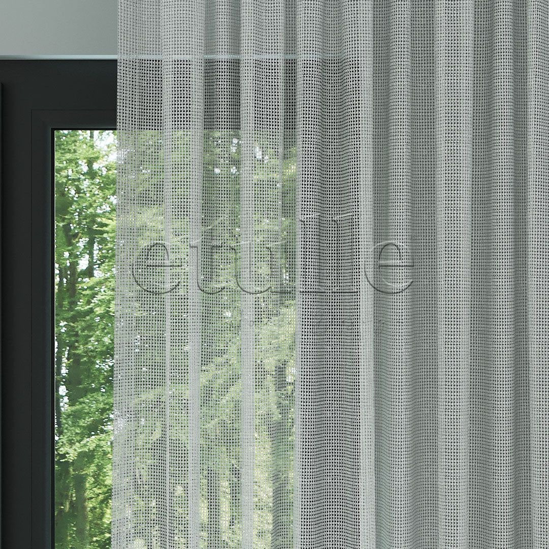 Light Grey Knitted Mesh Square Background Plain Tulle Curtain | Inessa