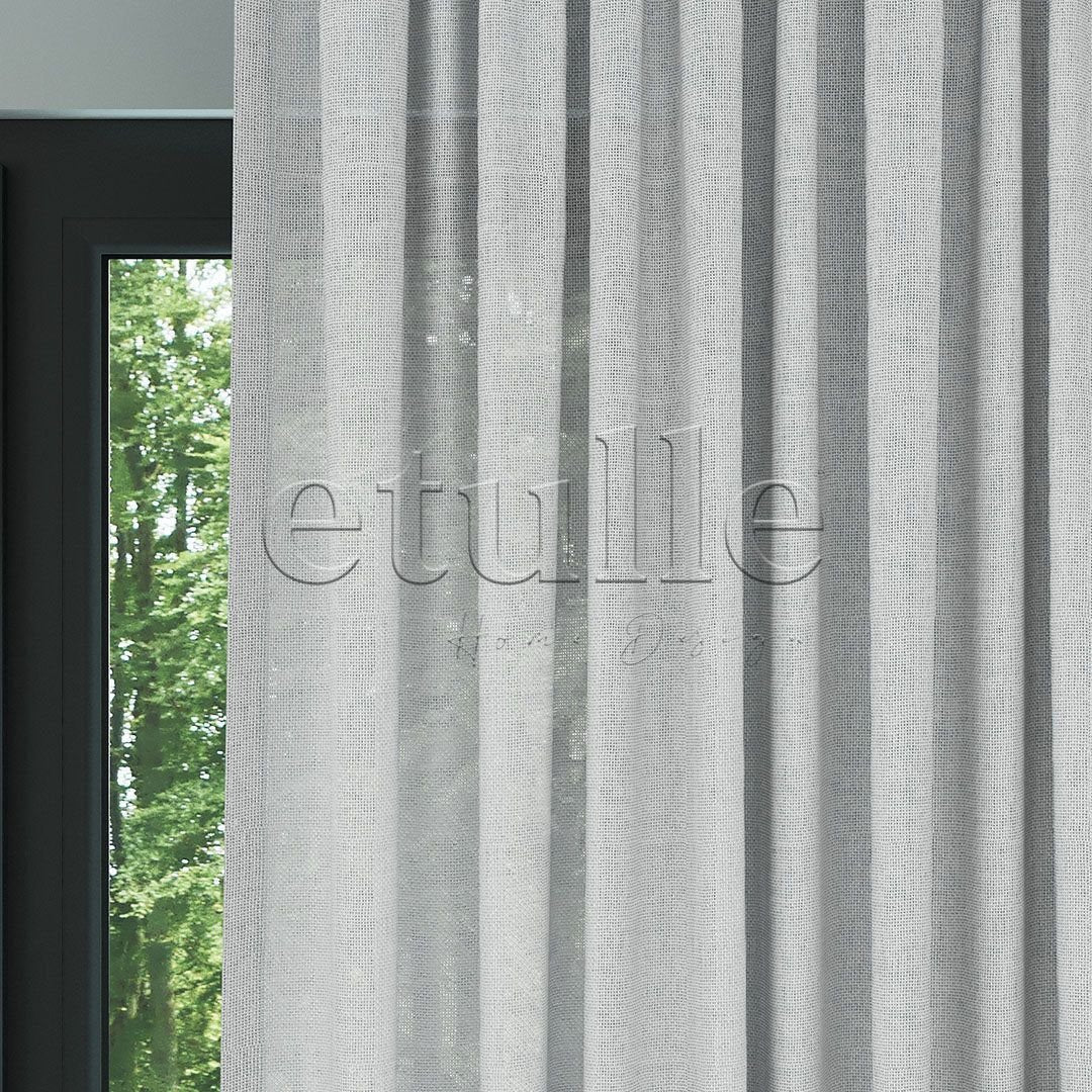 Light Grey Shiny Plain Textured Tulle Curtain | Jasper