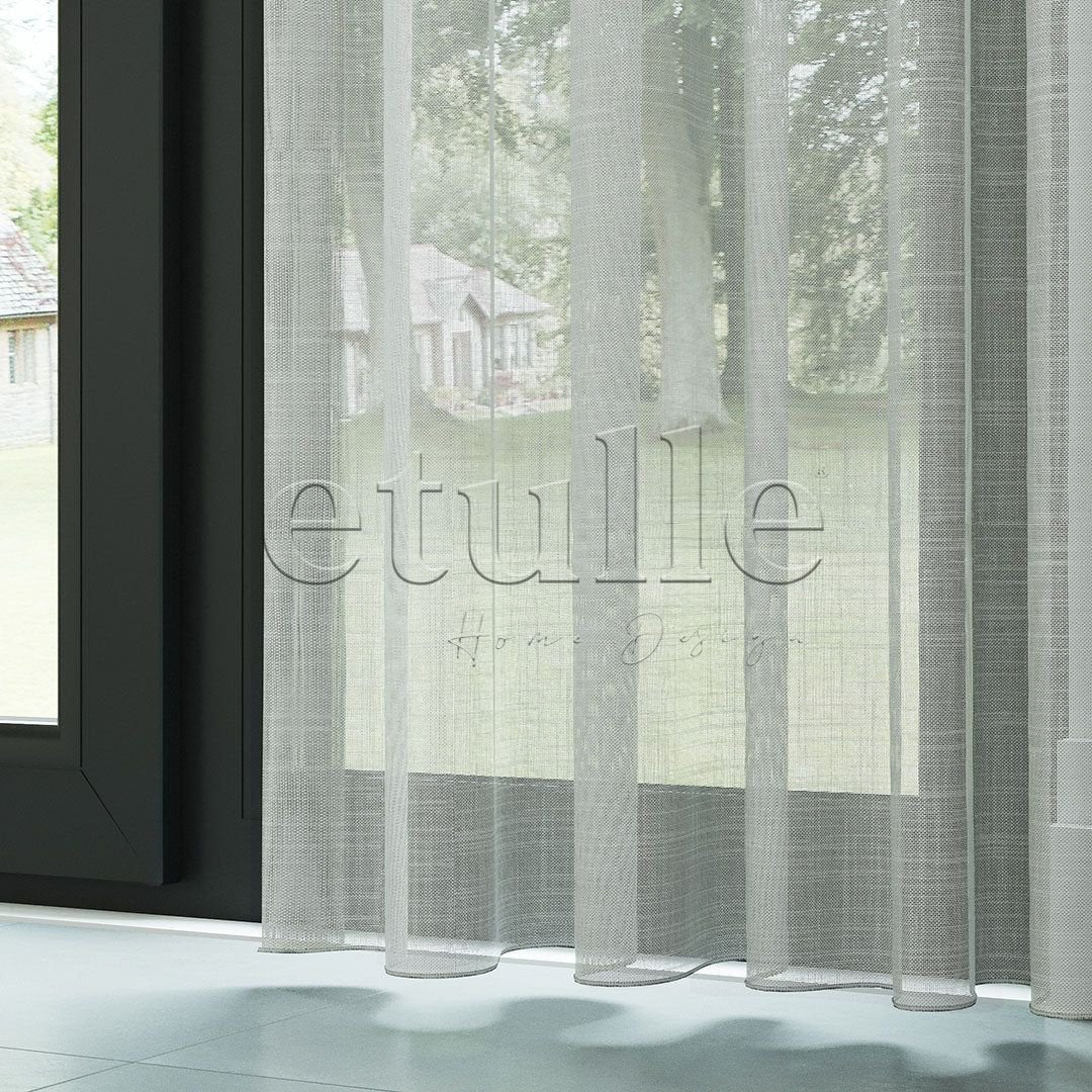 Light Grey Linen Stripe Effect Plain Tulle Curtain | Etnea