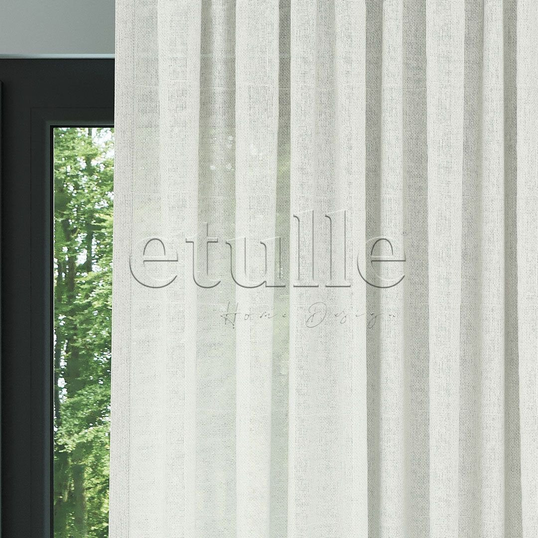 Light Cream Shiny Plain Textured Tulle Curtain | Jasper