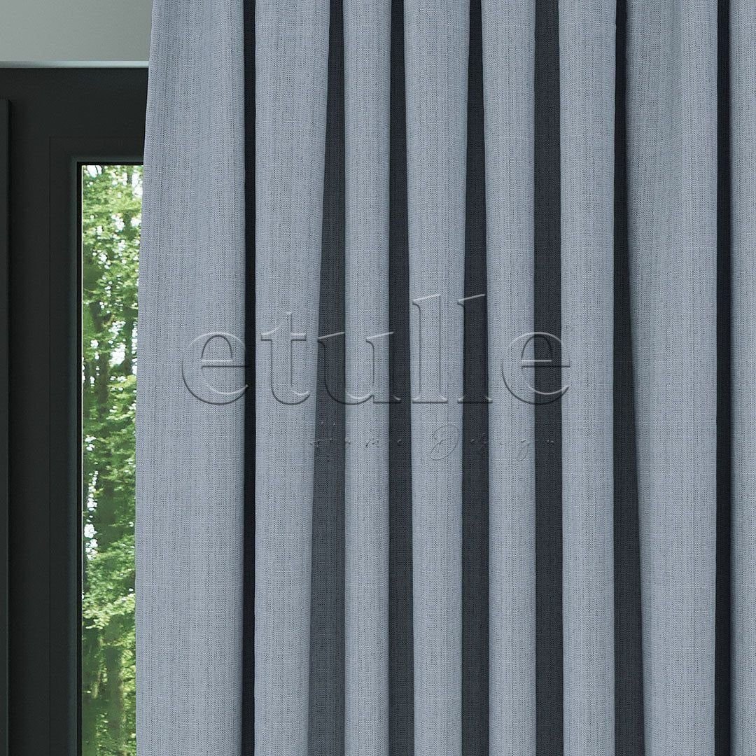 Light Blue Linen Pattern Effect Drape Curtain | Ezri