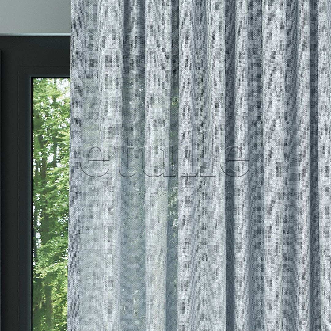 Light Blue Shiny Plain Textured Tulle Curtain | Jasper