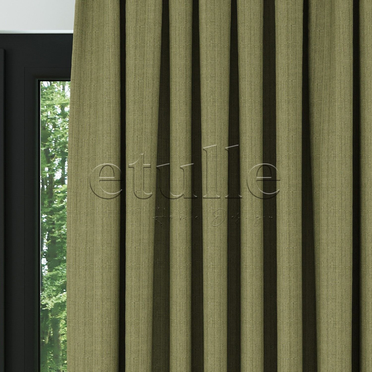 Light Green Linen Pattern Effect Draping Curtain | Ezri