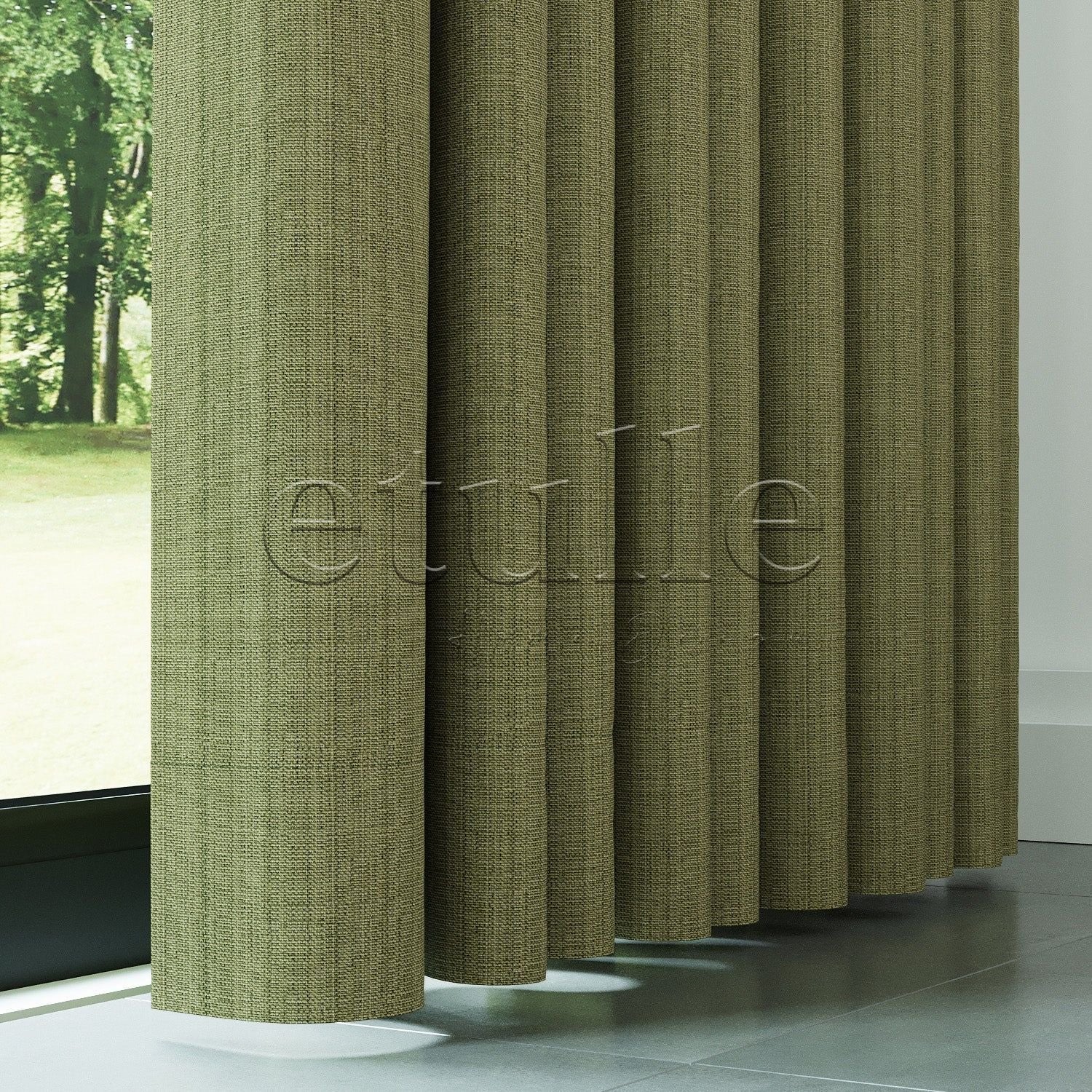 Light Green Linen Pattern Effect Draping Curtain | Ezri