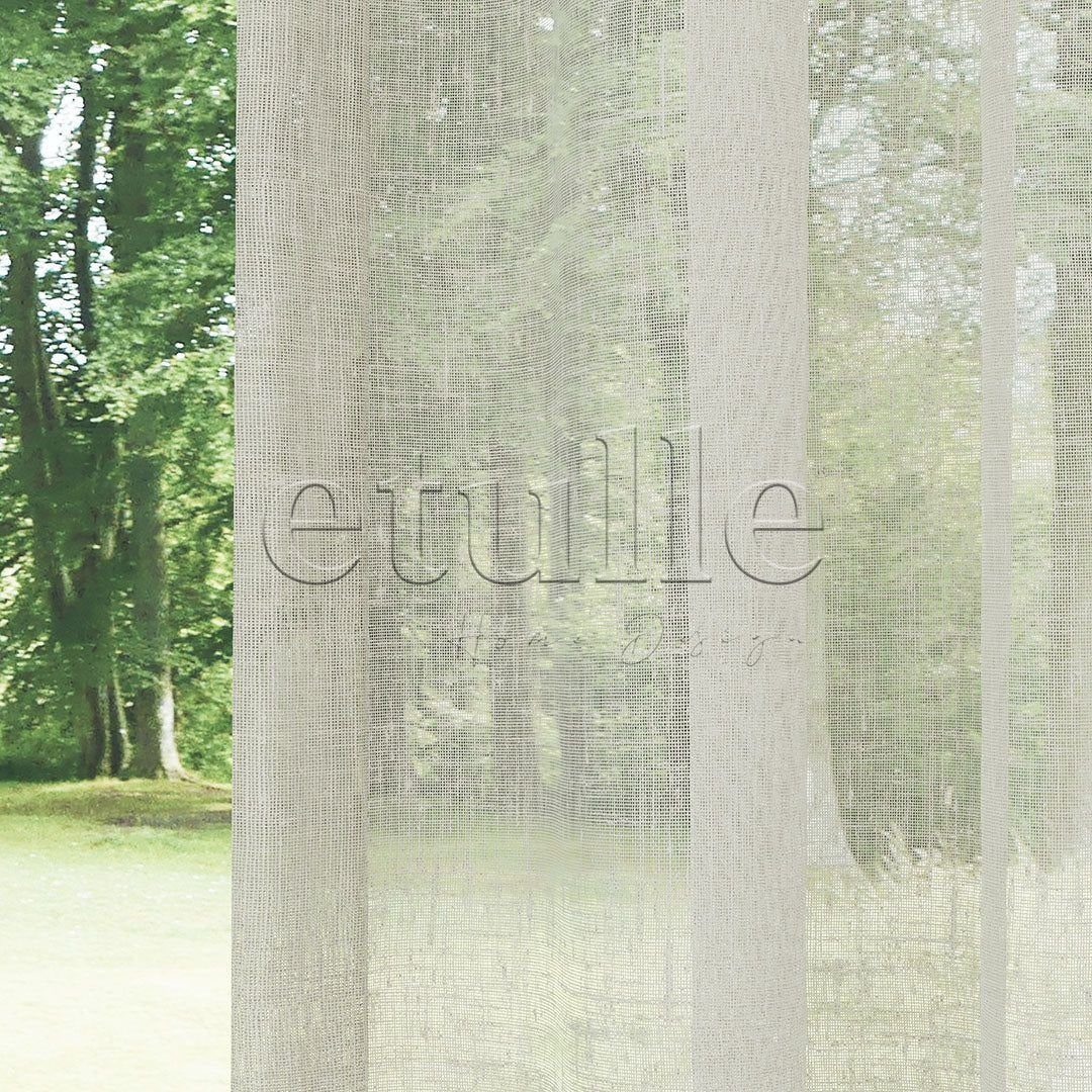 Beige Folded Linen Plain Tulle Curtain | Mistra