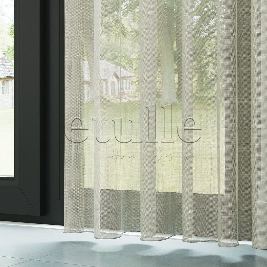 Beige Linen Striped Sheer Curtain | Etnea