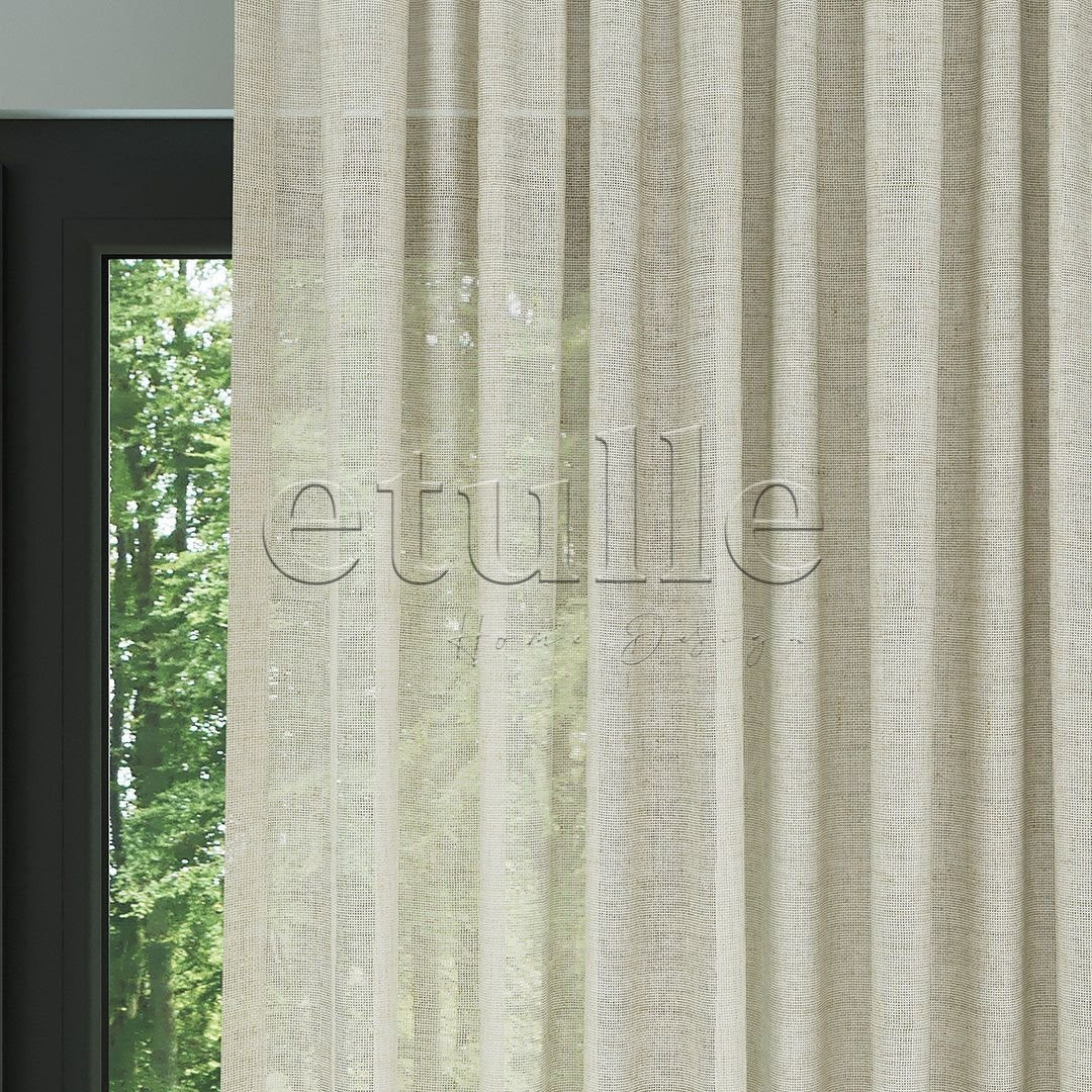 Beige Natural Effect Linen Sheer Curtain | Lyall