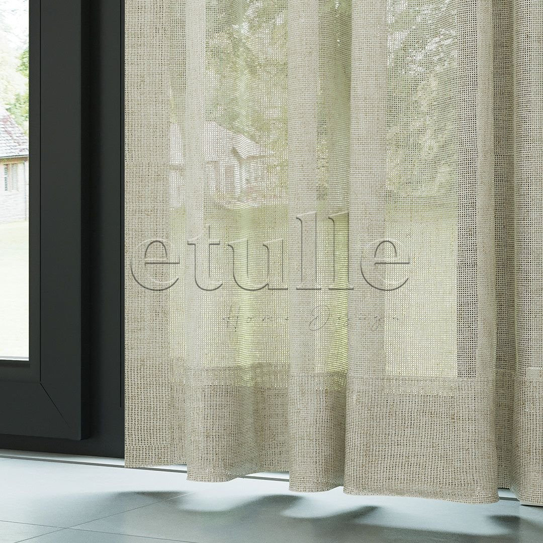 Beige Natural Effect Linen Sheer Curtain | Lyall