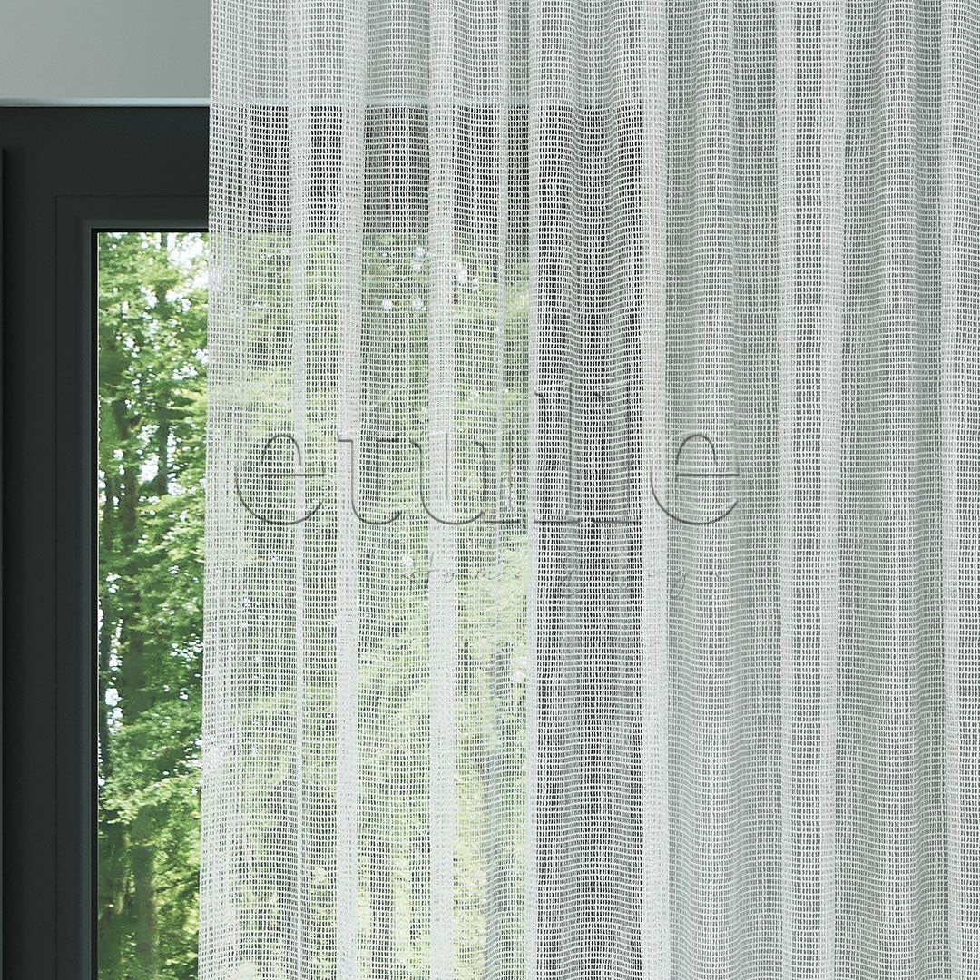 White Mesh Ground Thick Linen Effect Plain Tulle Curtain | Minos