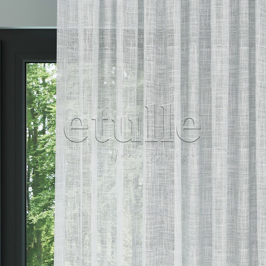 White Wicker Pattern Thick Linen Drape Flat Tulle Curtain | Bottom