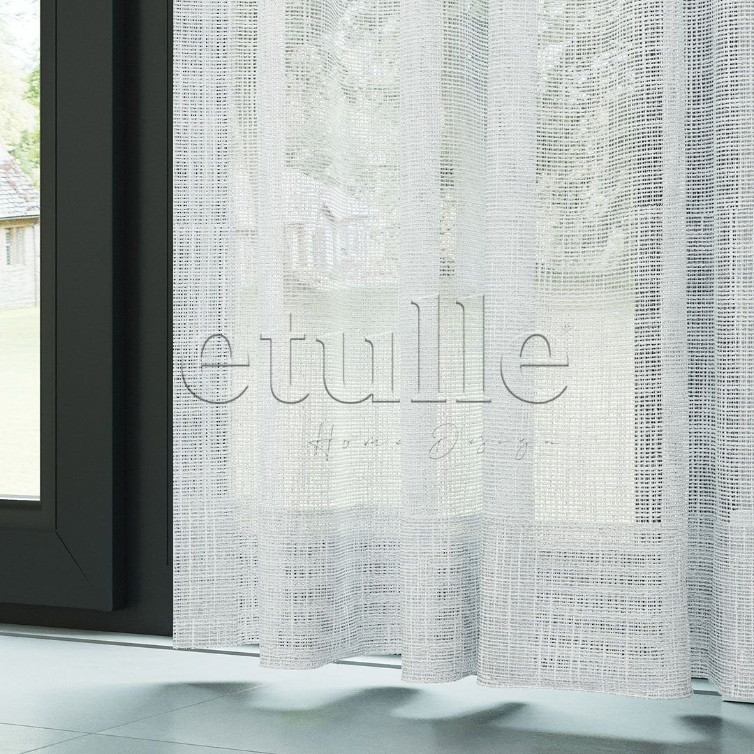 White Wicker Pattern Thick Linen Drape Flat Tulle Curtain | Bottom