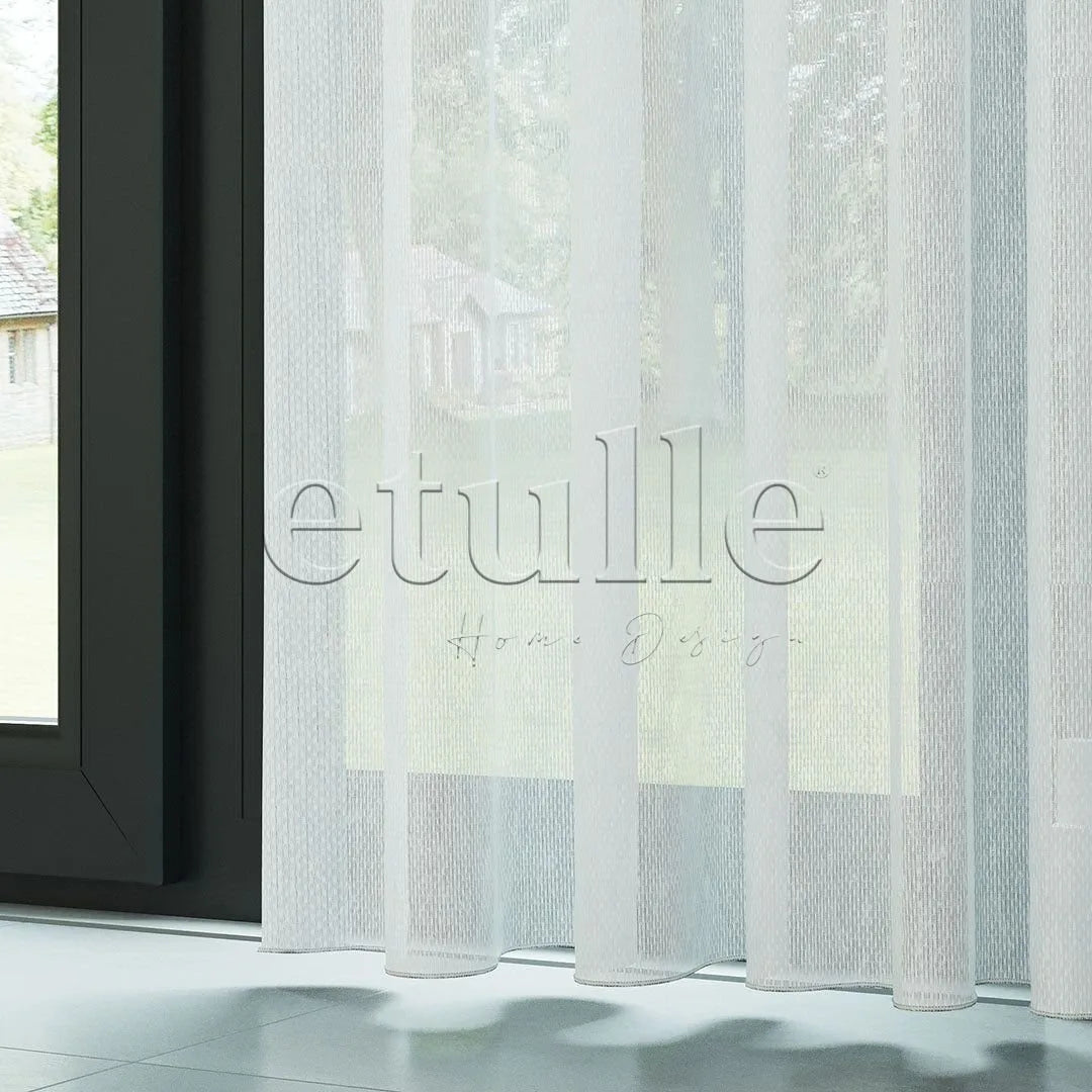 Beyaz Modern Petek Dokulu Keten Efekli Dökümlü Düz Tül Perde | Soleil
