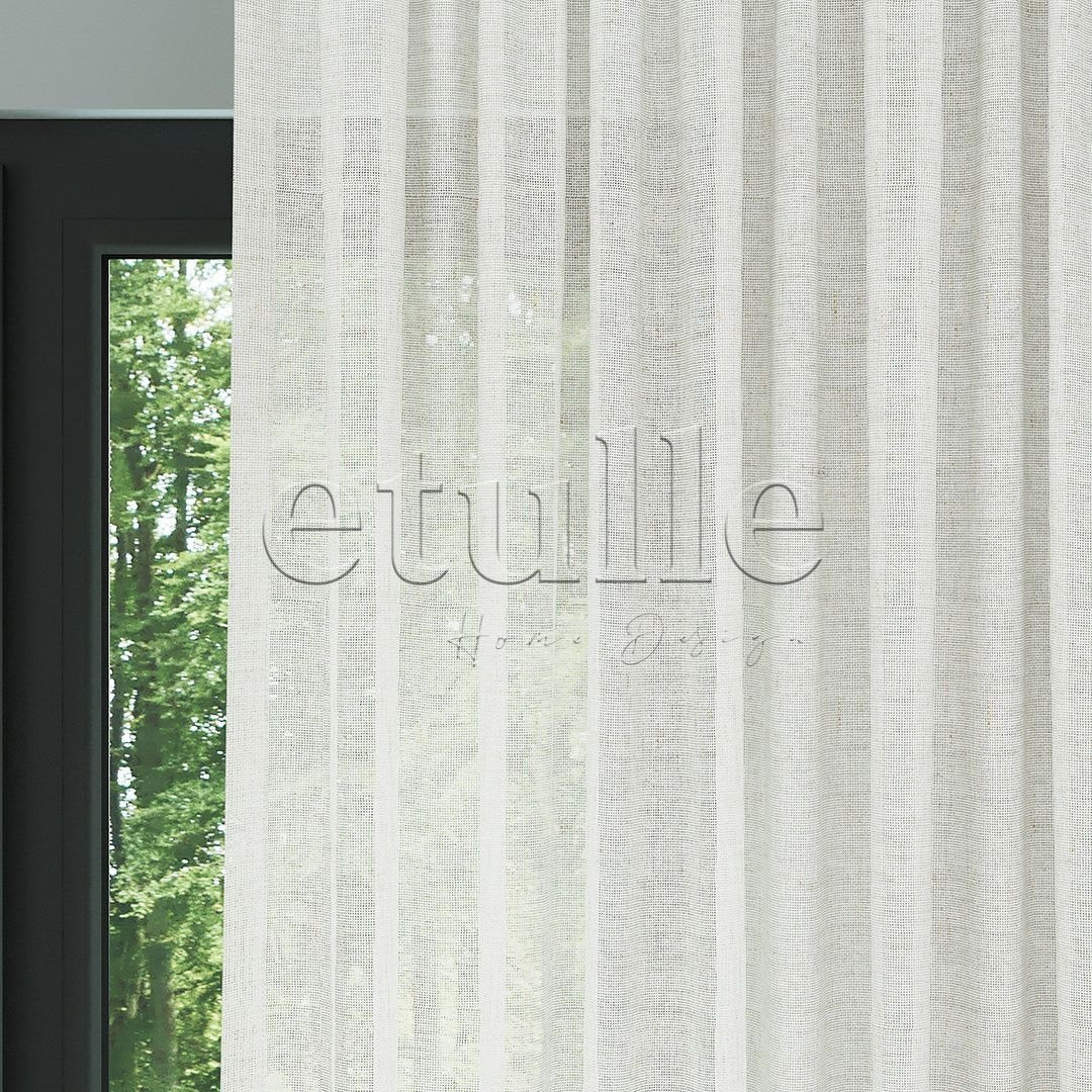White Natural Effect Yarn Linen Plain Tulle Curtain | Lyall