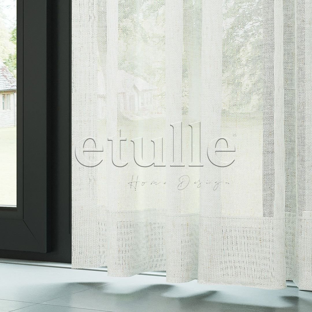 White Natural Effect Yarn Linen Plain Tulle Curtain | Lyall