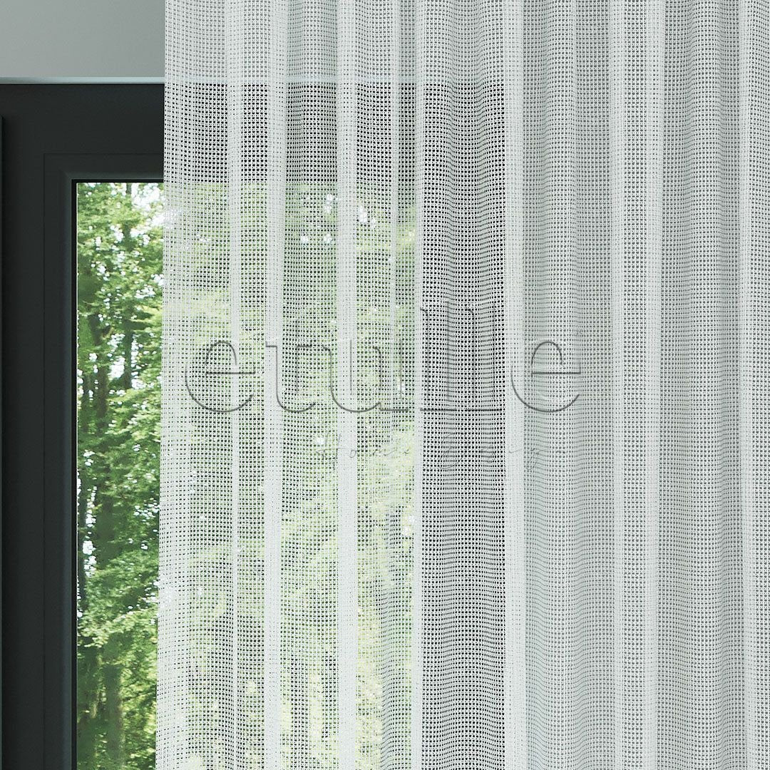 White Knitted Mesh Square Ground Plain Tulle Curtain | Inessa