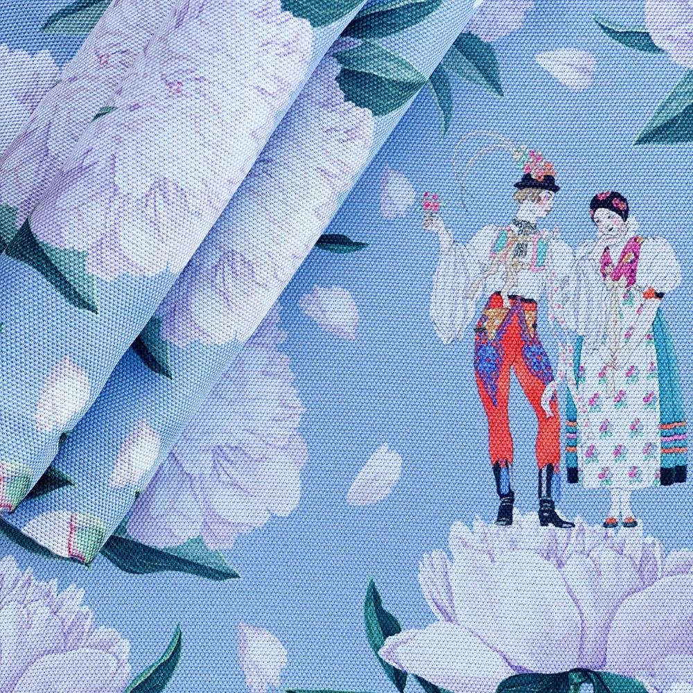 Blue - White Rose Kumaş Amerikan Servis 4'lü Set - 35X50