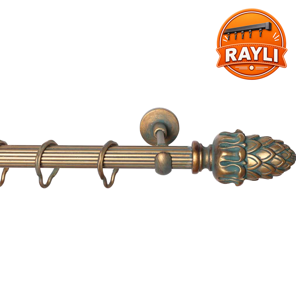 Yeşil Patinalı Kozalak Topuz Antika Metal Rustik Perde Askısı | Raylı Rustik Perde Borusu, Ahşap Perde Çubuğu