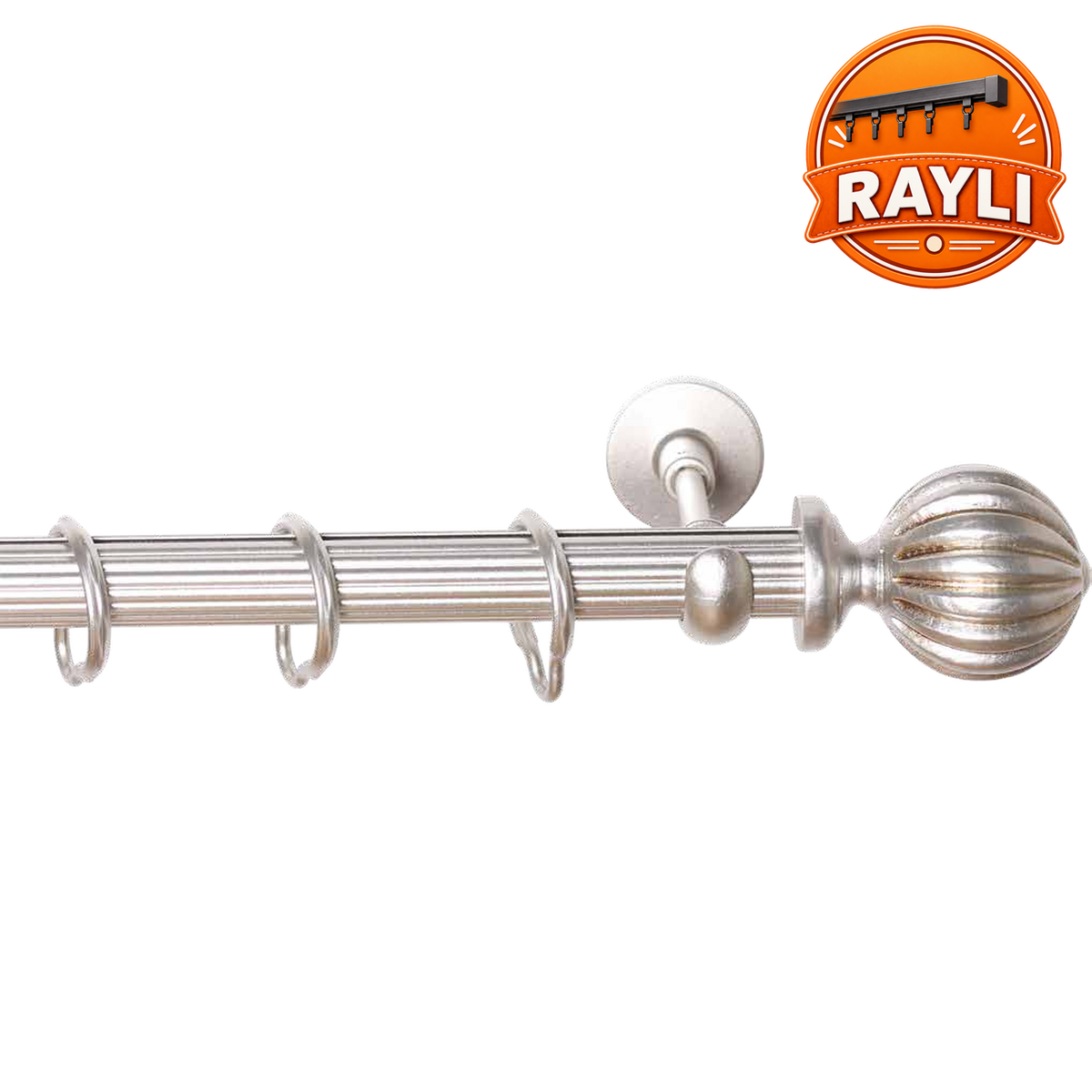 Oluklu Kabak Topuz Metal Rustik Perde Askısı | Raylı Rustik Perde Borusu, Ahşap Perde Çubuğu