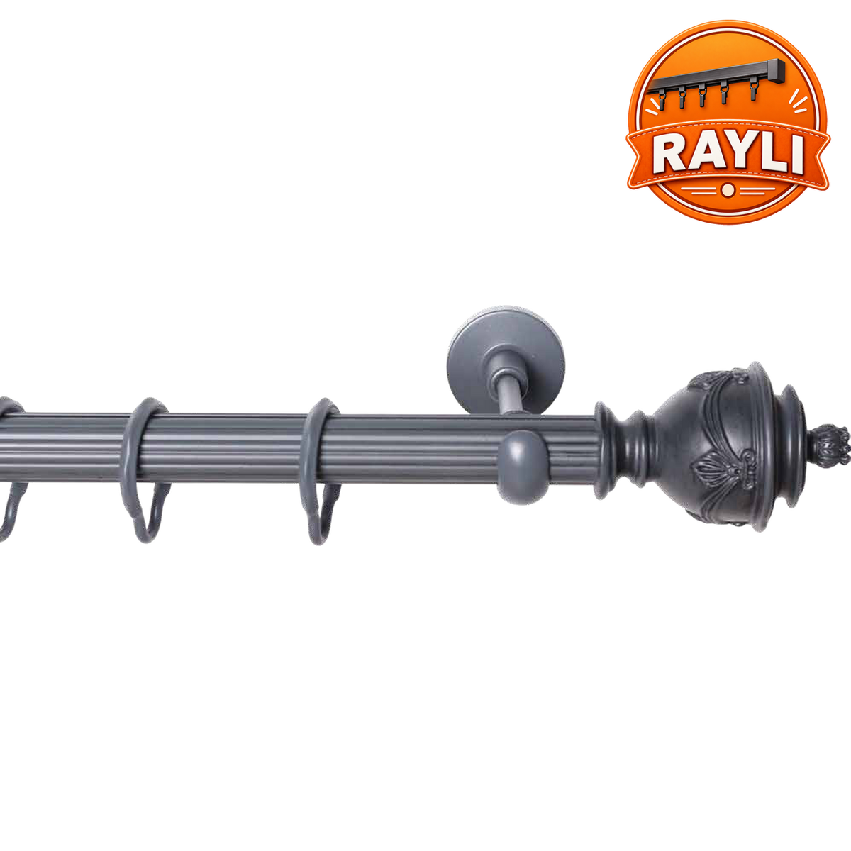 Çiçek Oymalı Küre Topuz Metal Rustik Perde Askısı | Raylı Rustik Perde Borusu, Ahşap Perde Çubuğu