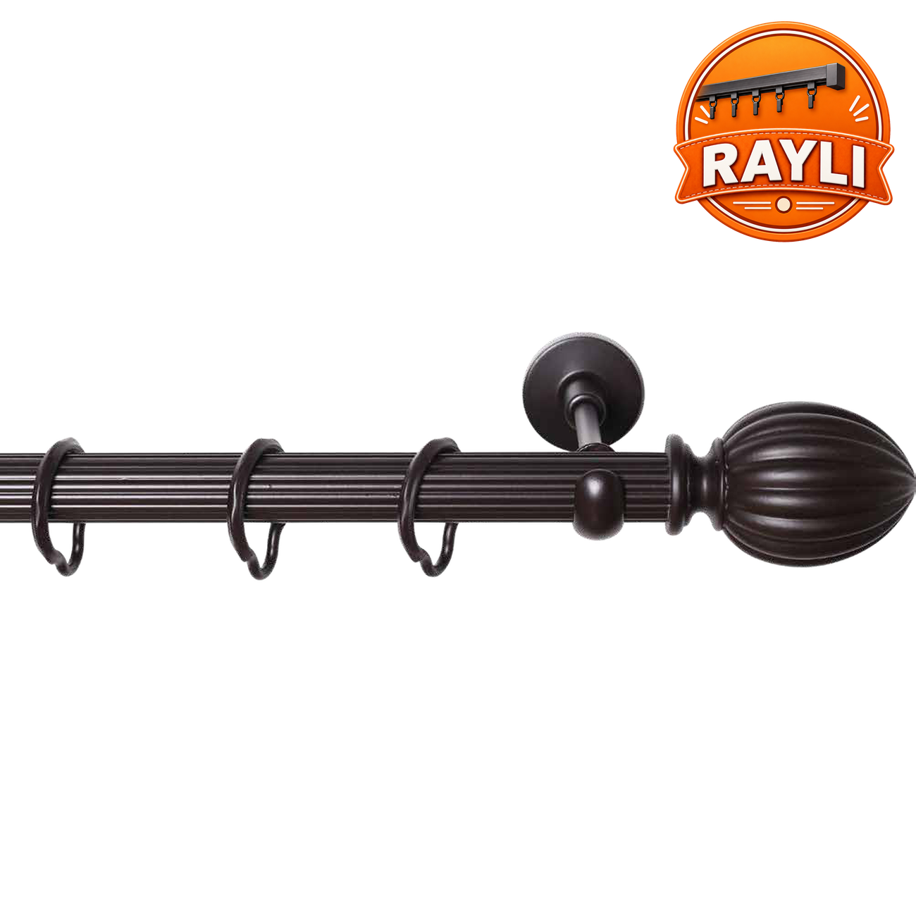 Oluklu Oval Topuz Ahşap Rustik Perde Askısı | Raylı Rustik Perde Borusu, Ahşap Perde Çubuğu