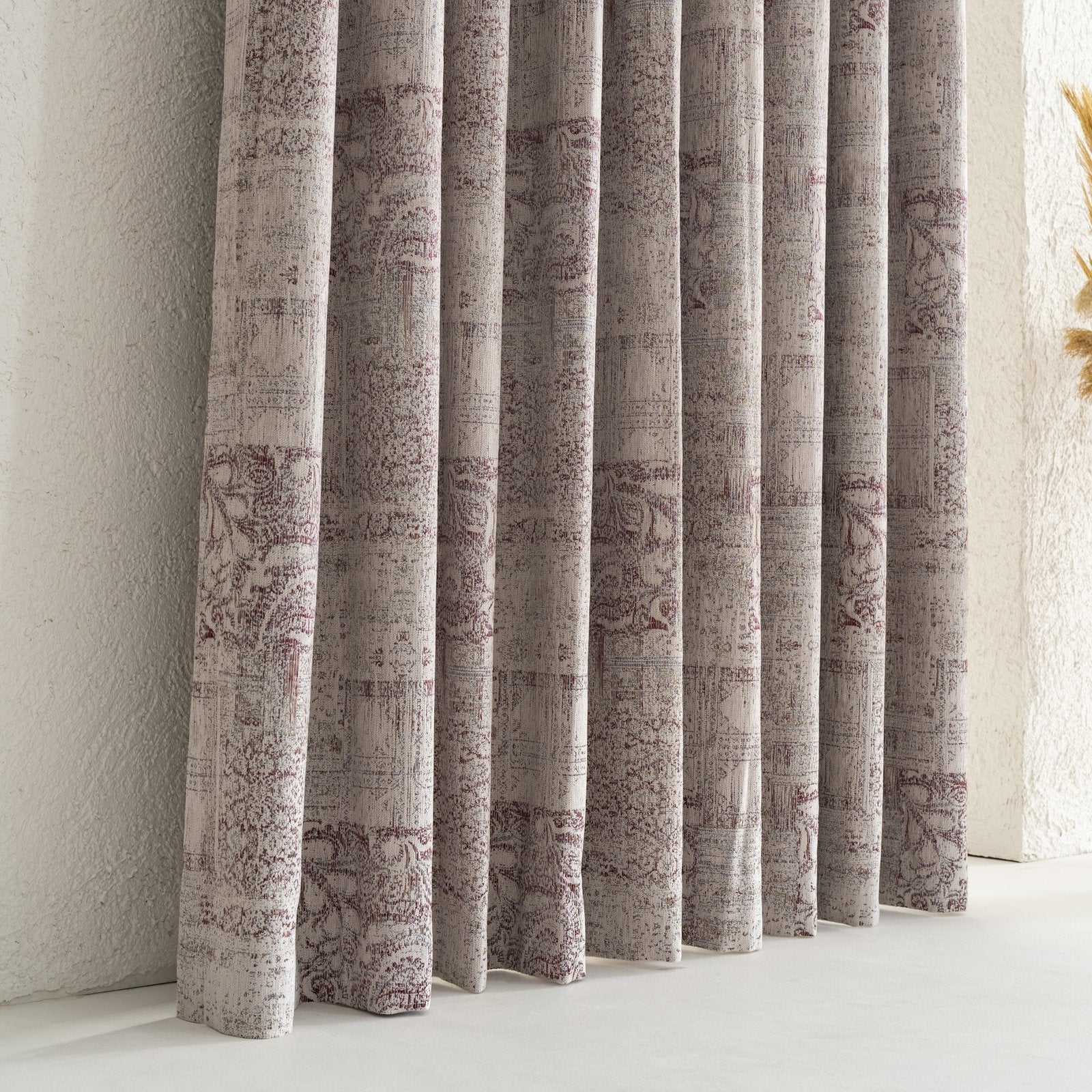 Cream Vintage Authentic Pattern Background Curtain | Evia