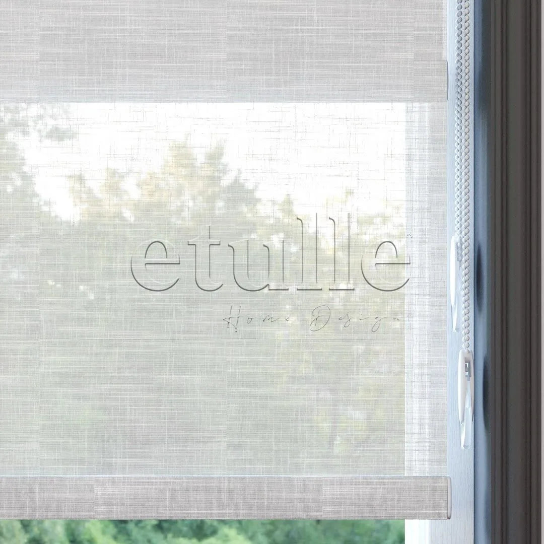 Ekru Desenli Çiftli Stor Perde | Dauphine