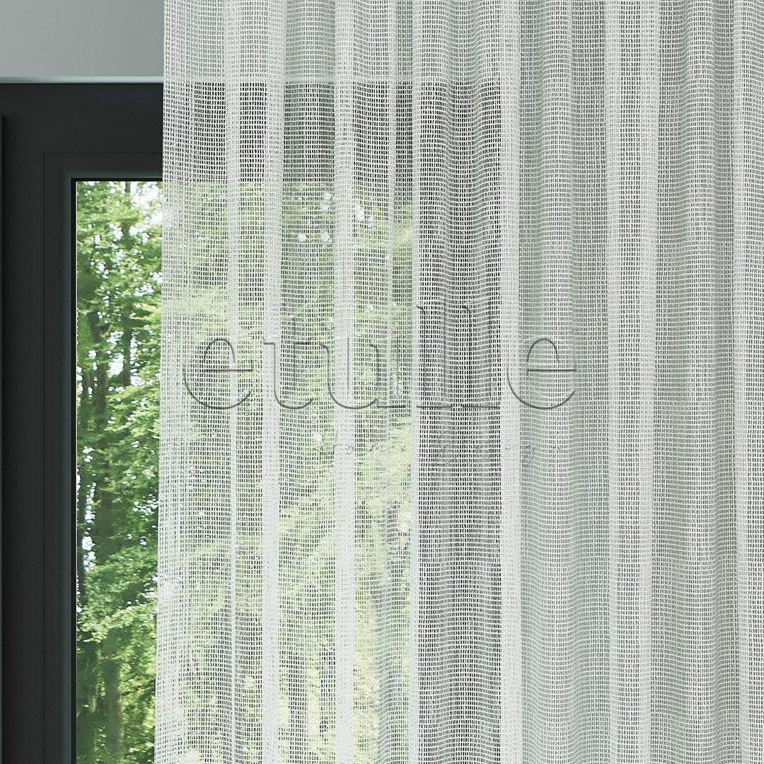 Ecru Mesh Ground Thick Linen Effect Plain Tulle Curtain | Minos