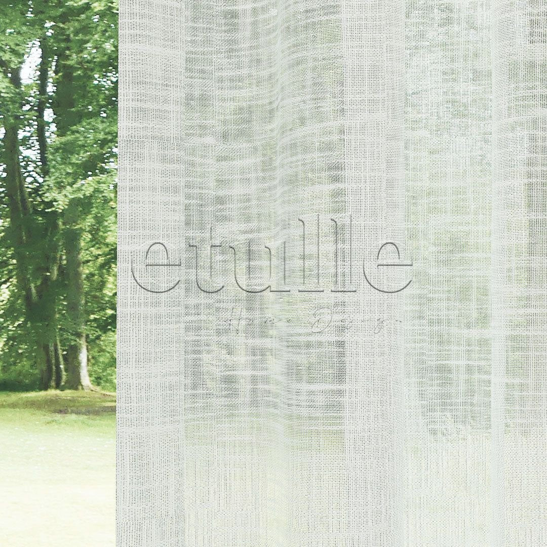 Ecru Linen Striped Effect Thick Draping Plain Tulle Curtain | Torin