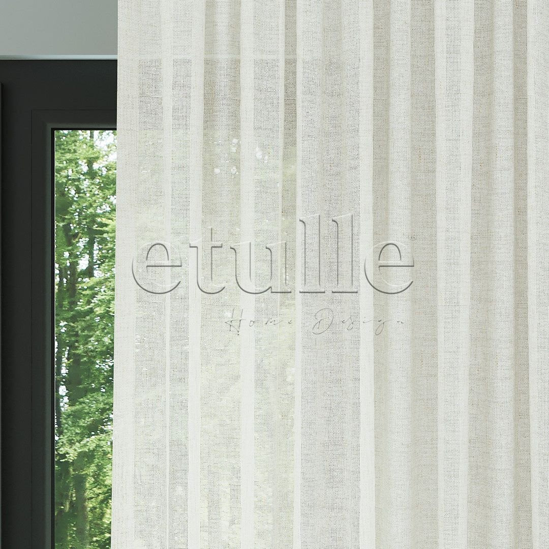 Ecru Natural Effect Linen Plain Tulle Curtain | Lyall