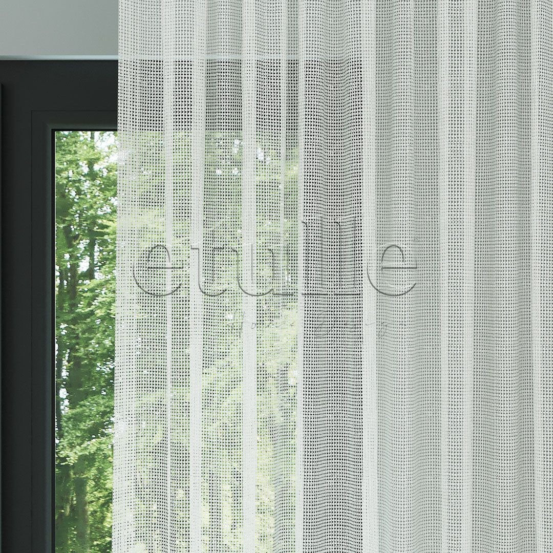 Ecru Knitted Mesh Square Ground Plain Tulle Curtain | Inessa