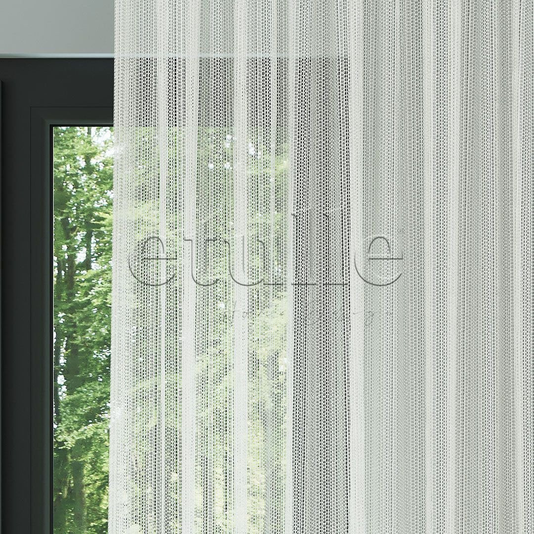 Ecru Trend Square Net Knitted Plain Tulle Curtain | Dusk