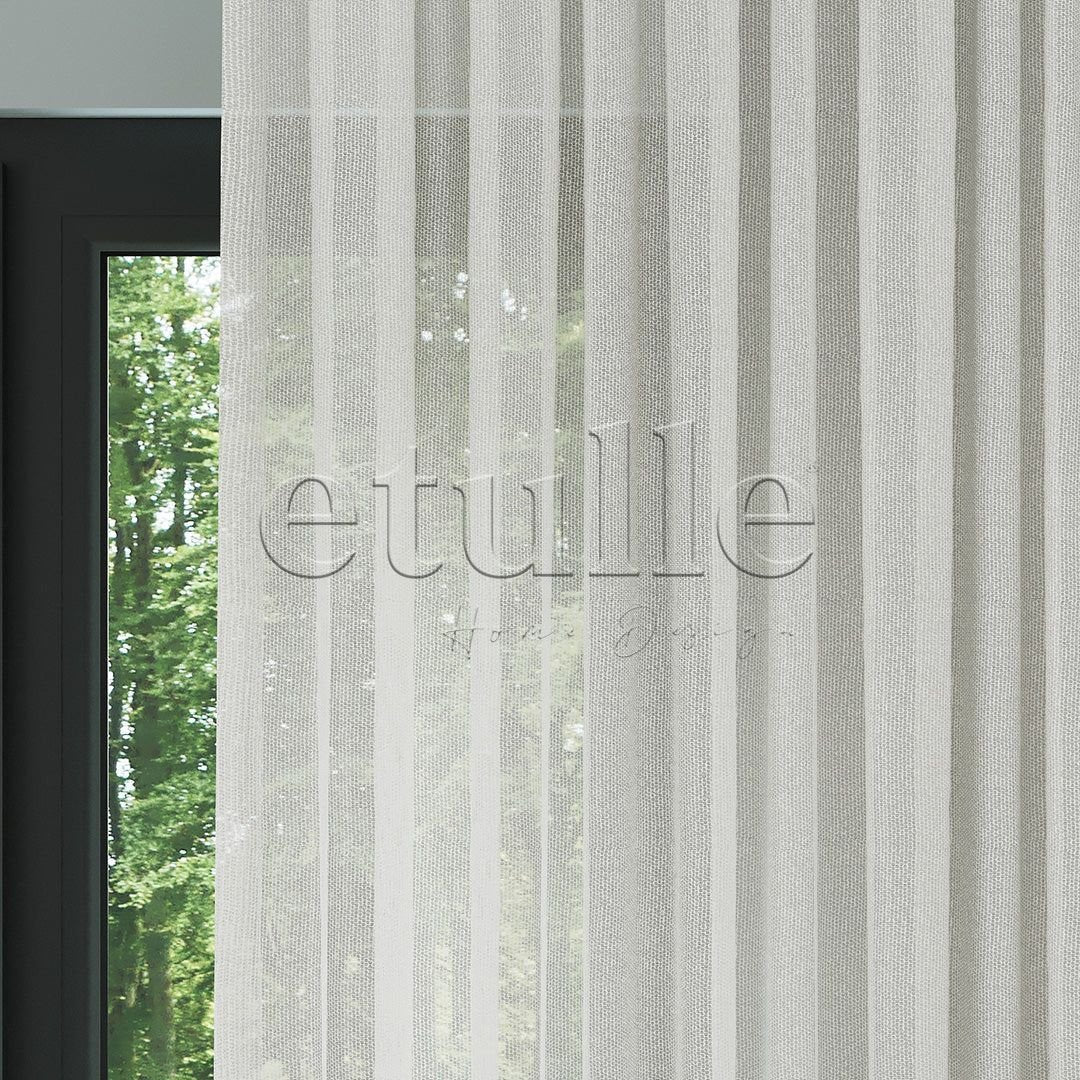 Ecru Textured Plain Tulle Curtain | Matrix