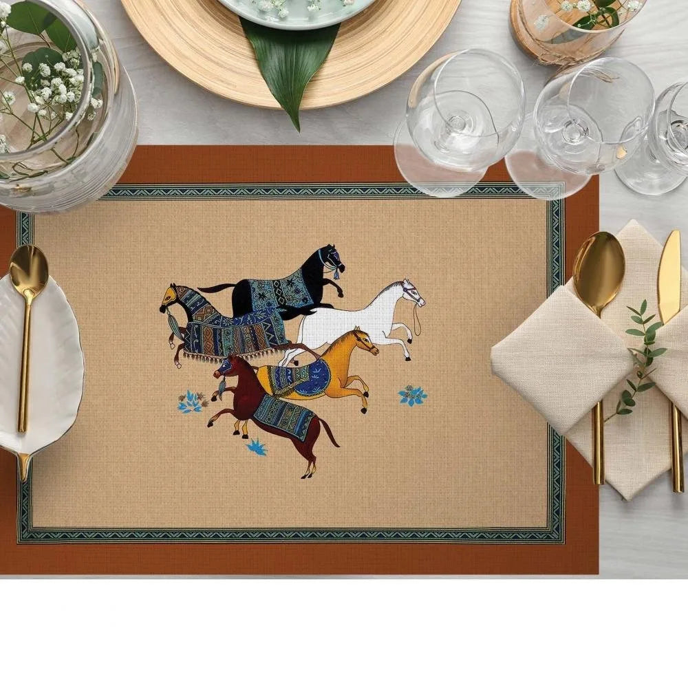 Figüratif At Kumaş Amerikan Servis 4'lü Set 35X50CM