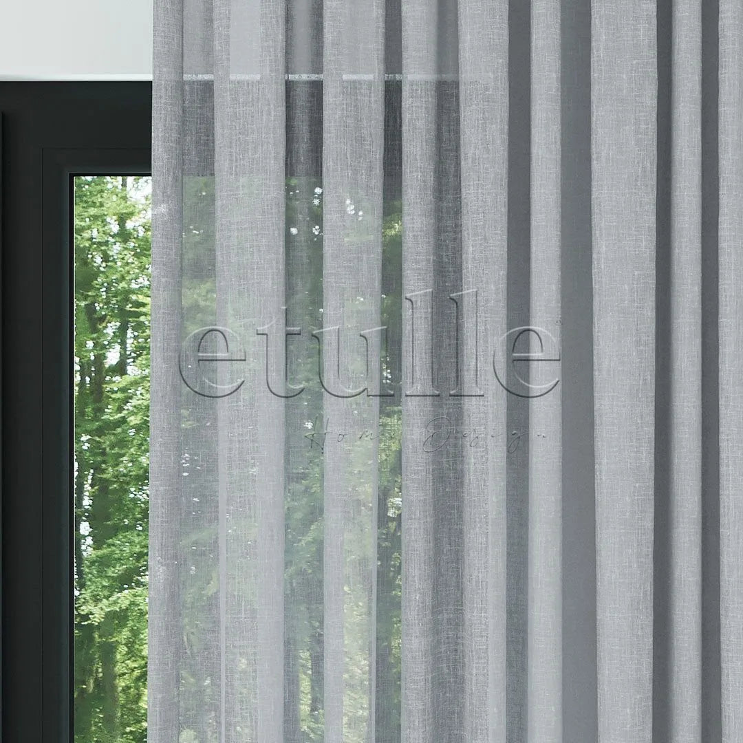 Gri Folded Keten Düz Tül Perde | Mistra