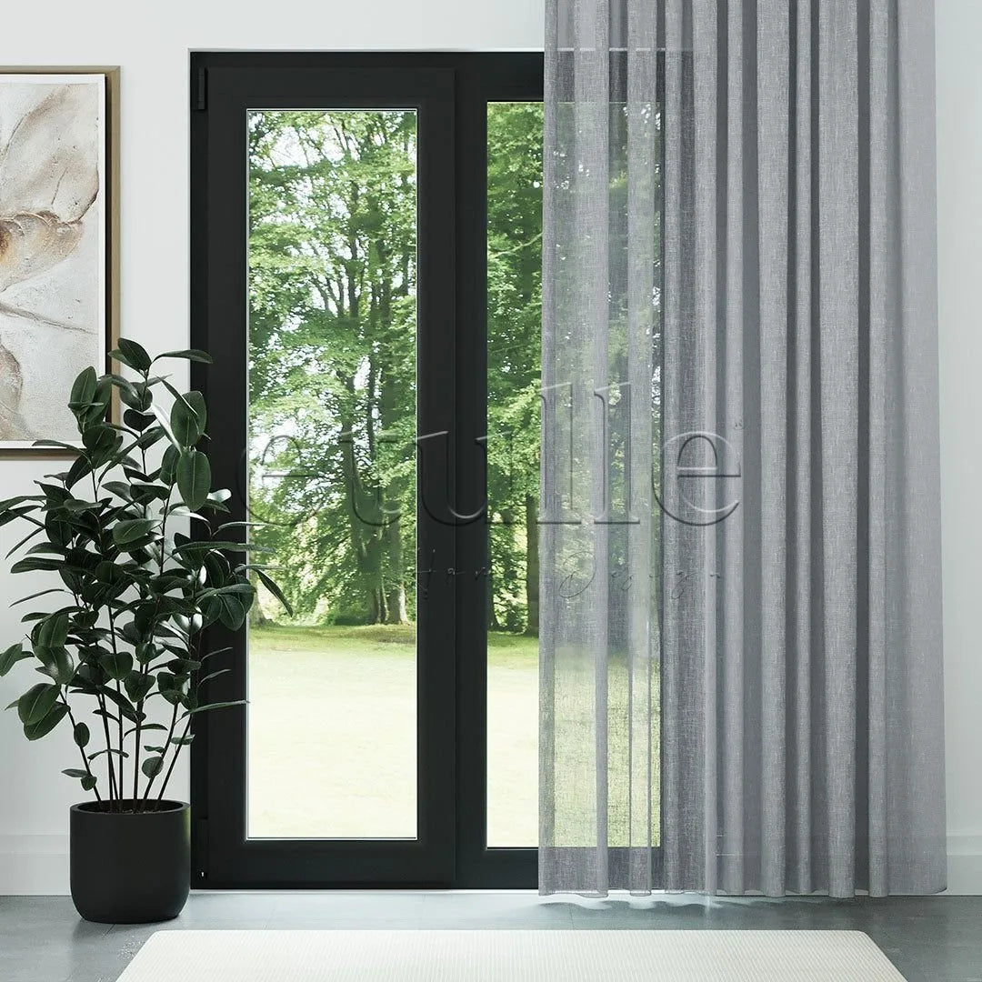 Gri Folded Keten Düz Tül Perde | Mistra