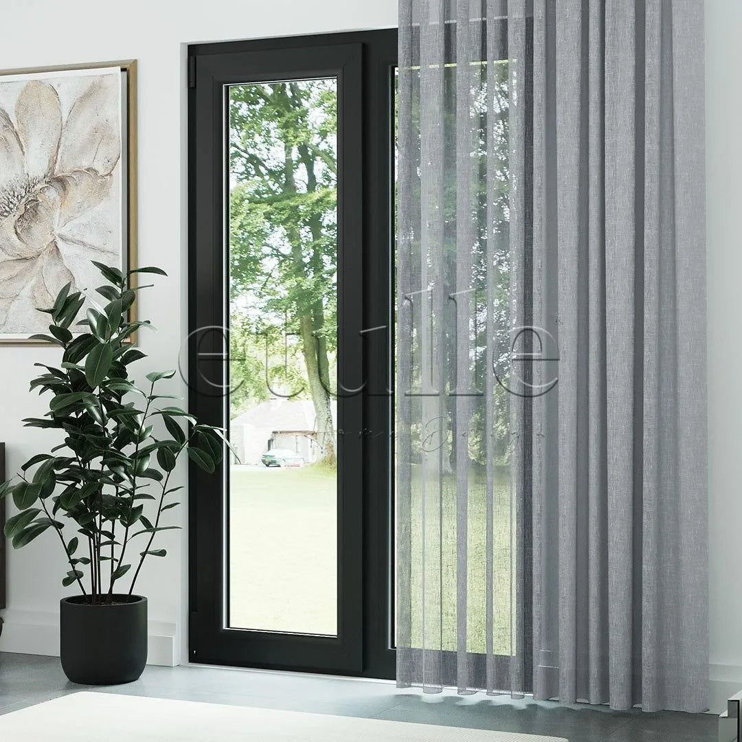 Gri Folded Keten Düz Tül Perde | Mistra